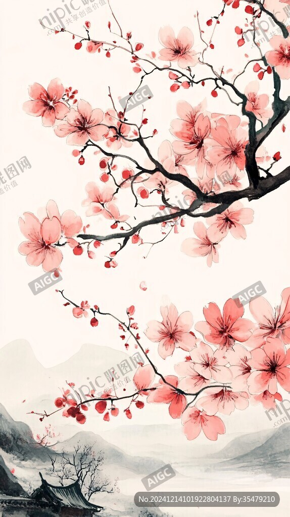 手绘桃花装饰画