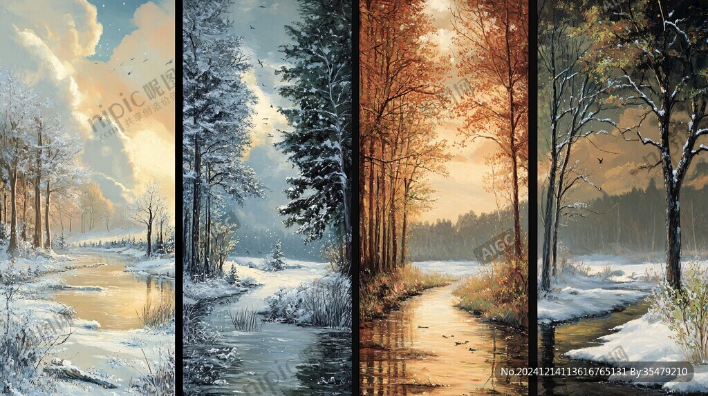 春夏秋冬雪景无框画