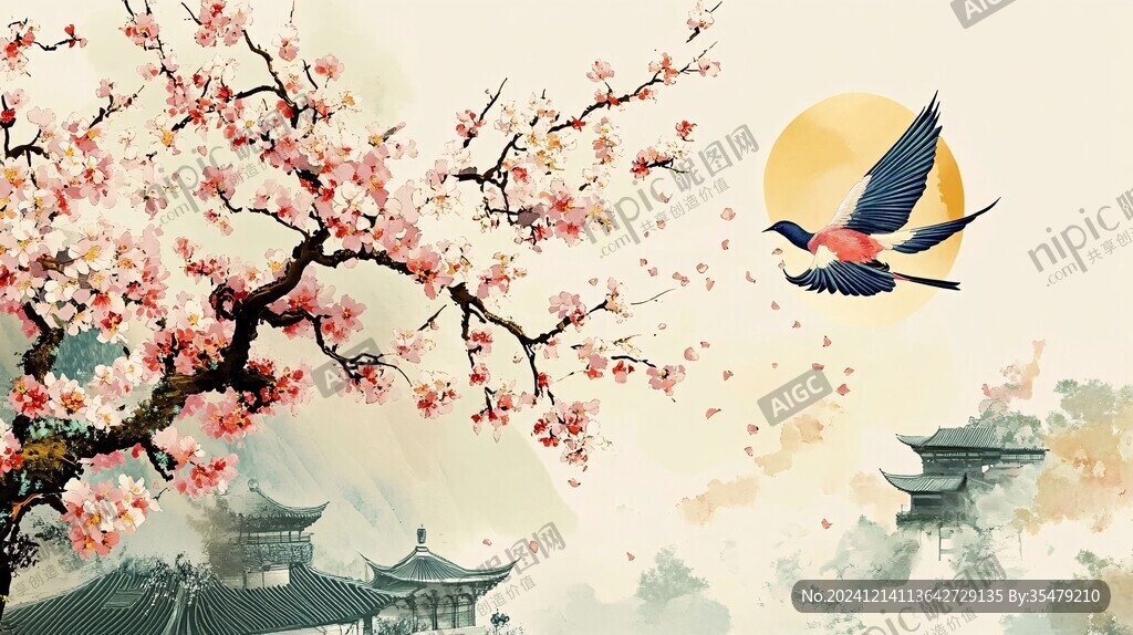 新中式山水梅花花鸟