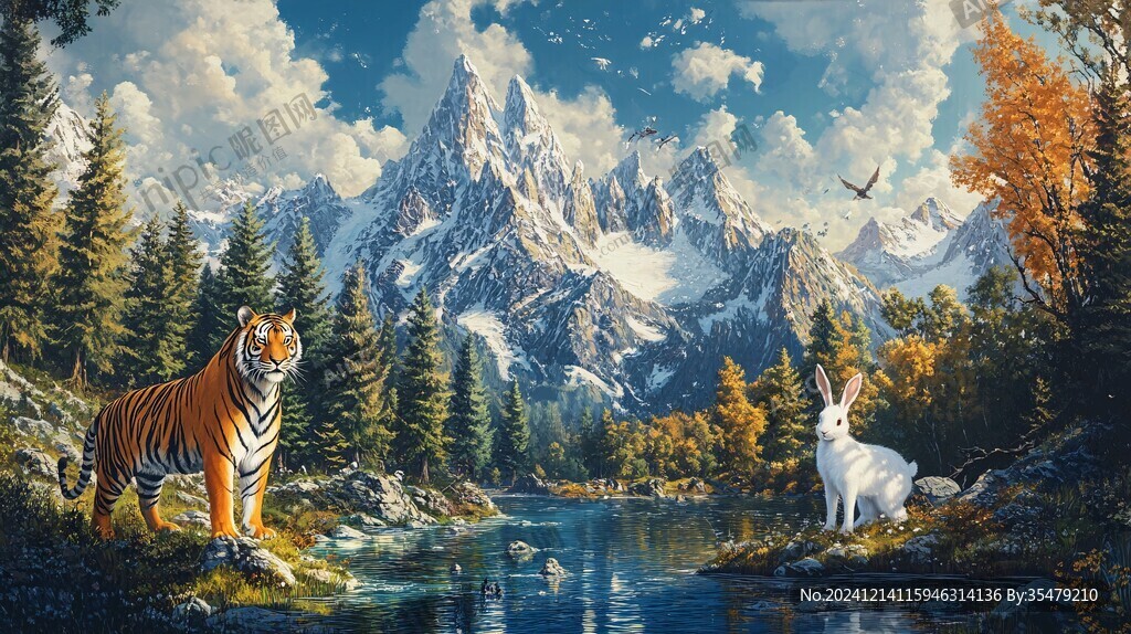 动物风景油画