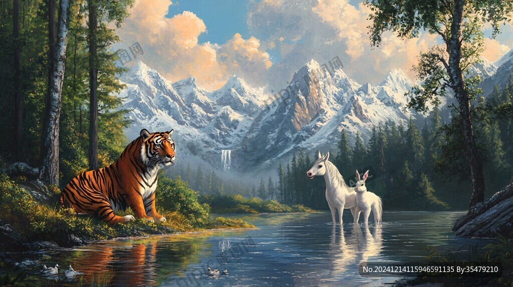 动物风景油画