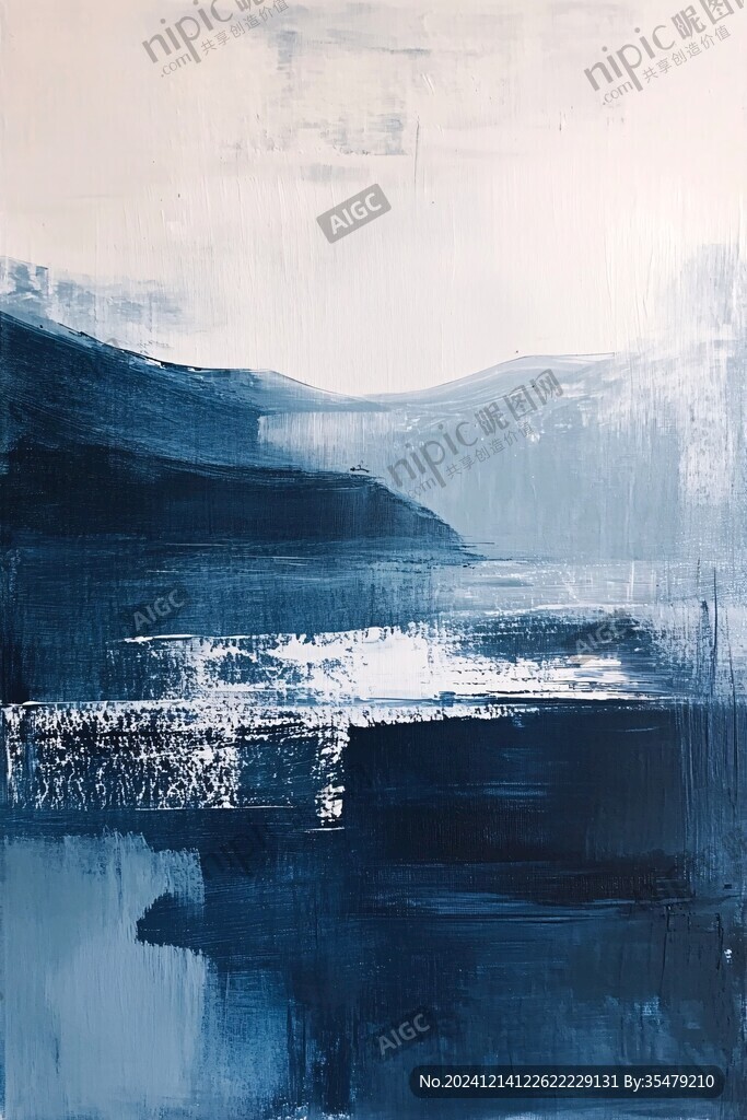 油画抽象蓝色