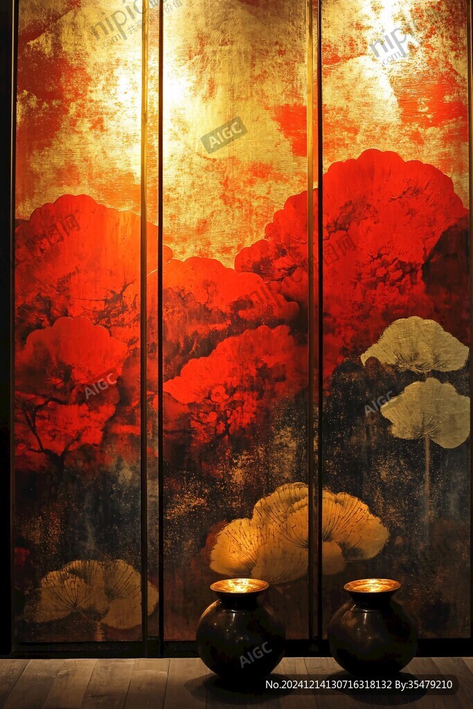 禅境墨韵油画屏风条屏
