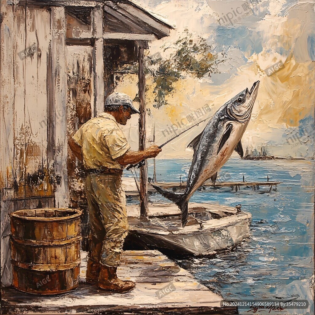 钓鱼油画