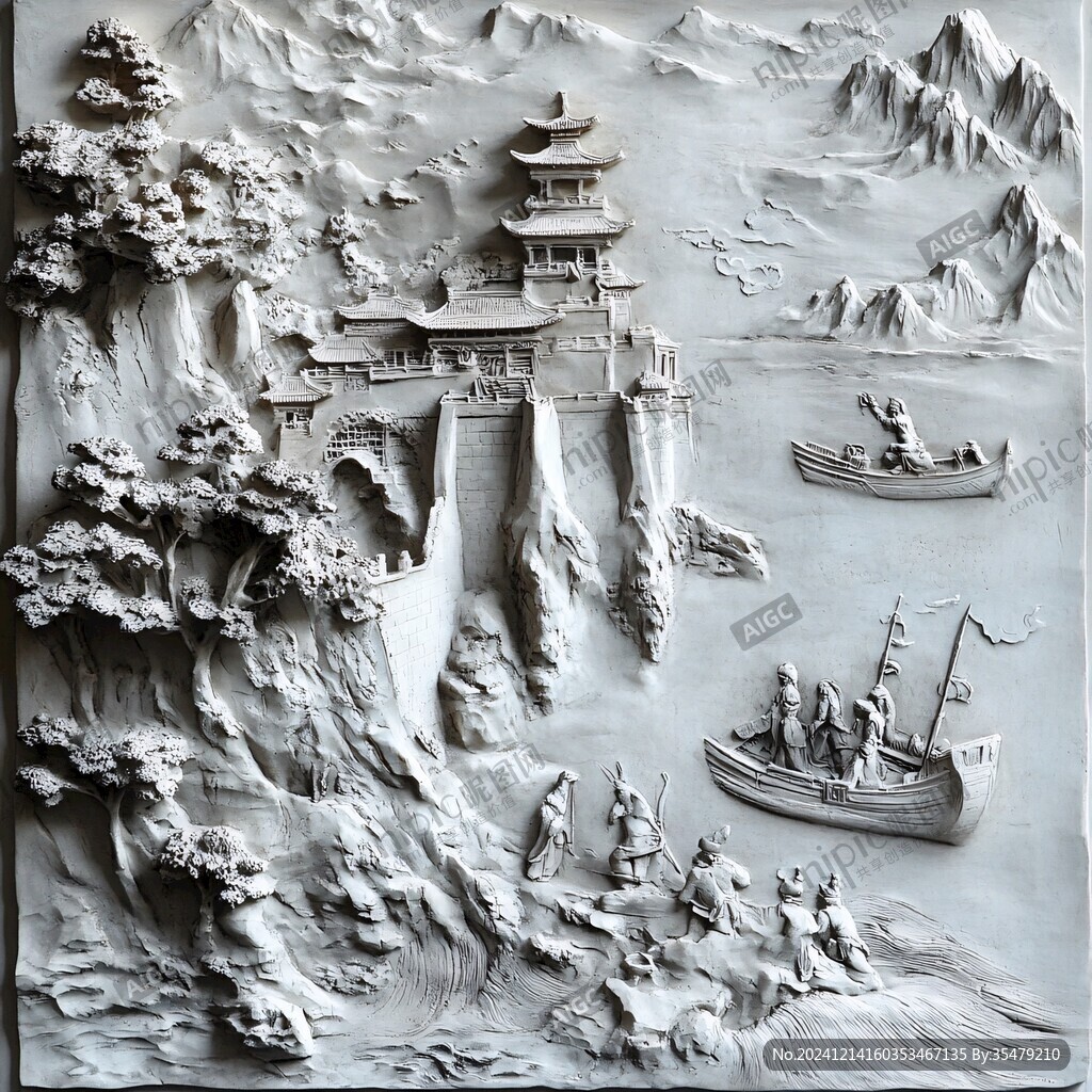 浮雕山水