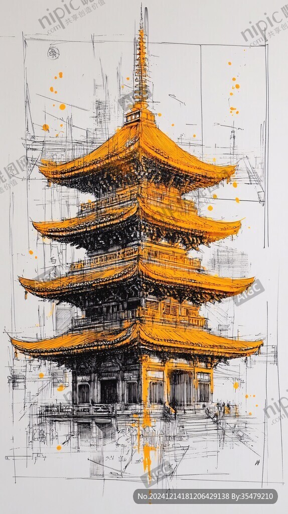 文笔塔勾线