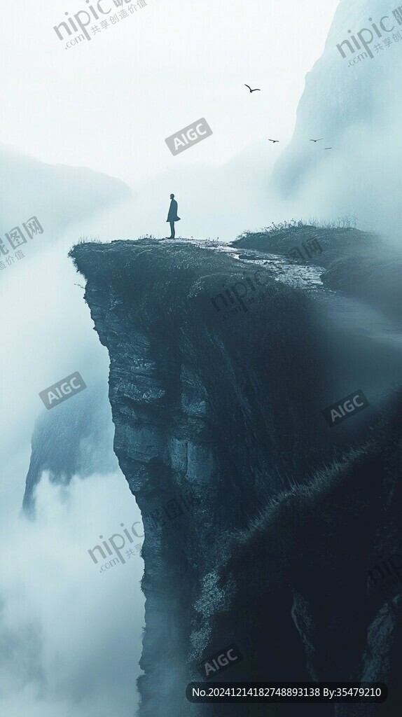 站在悬崖边上男人背影