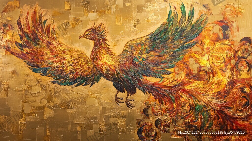 手绘凤凰油画