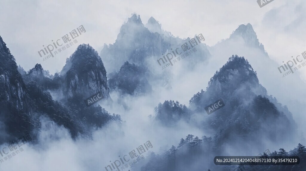 墨韵禅意山峰云雾意境