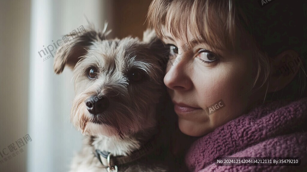 女人抱的宠物犬