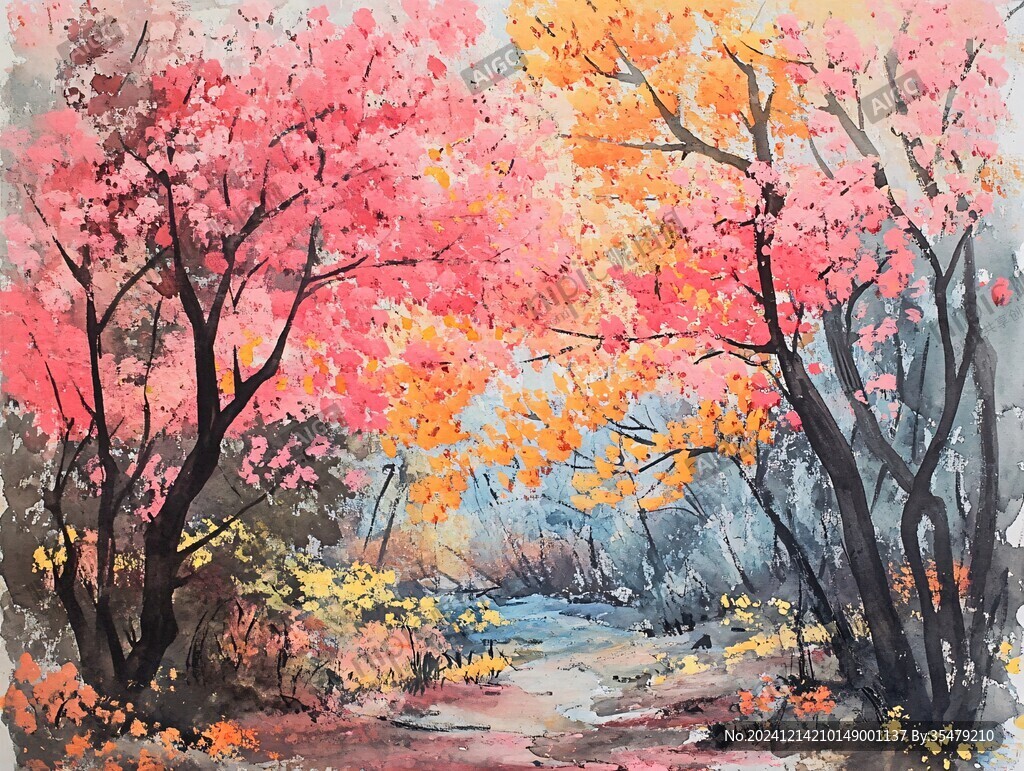 秋景水粉画