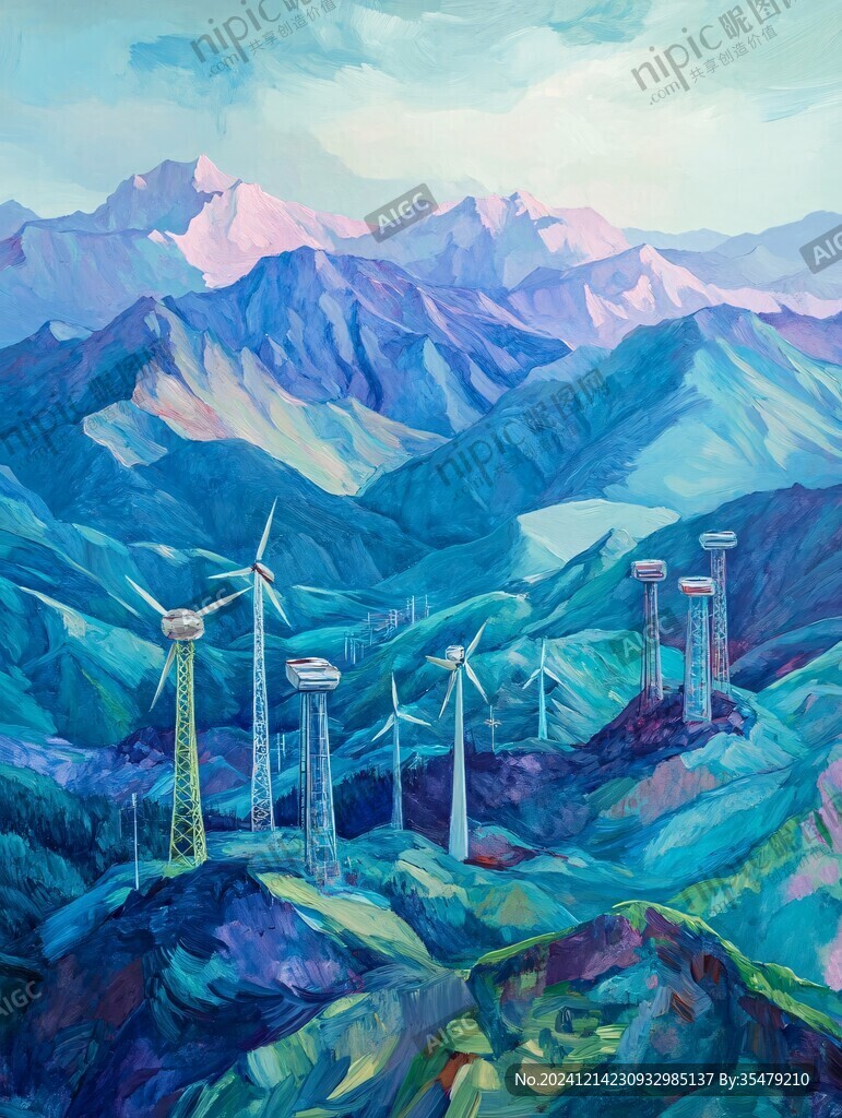 油画风景大风车油画
