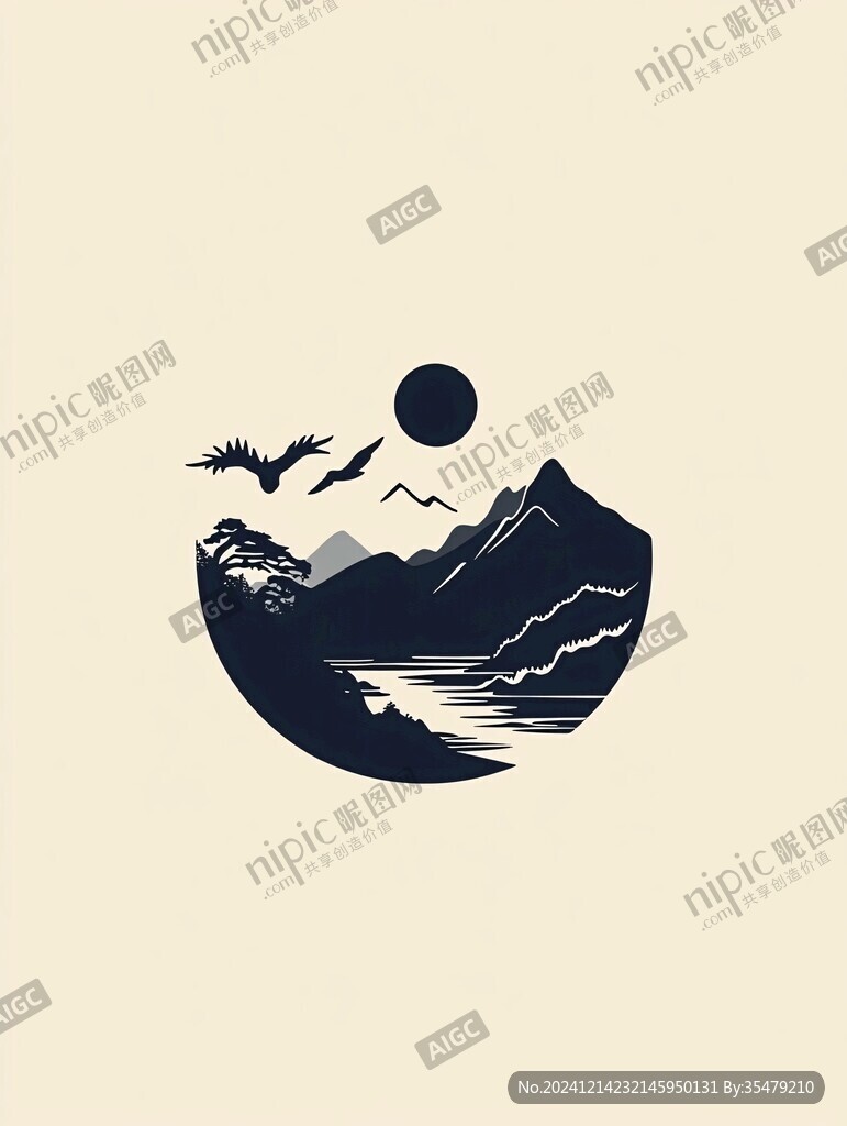山水插画logo
