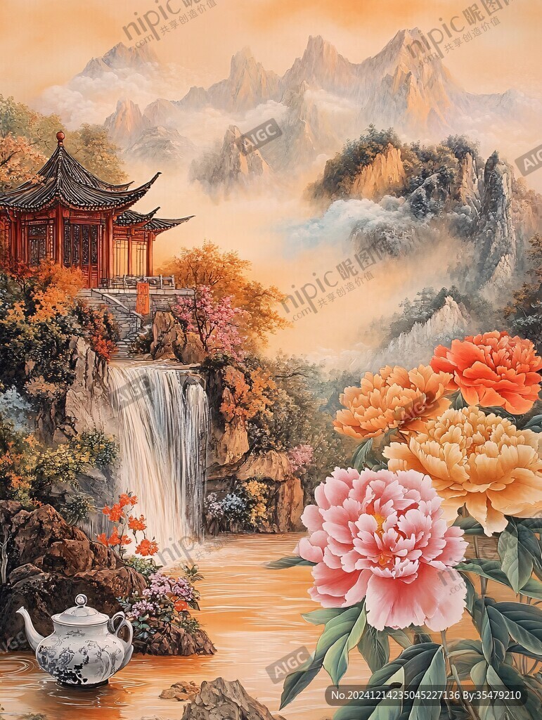 山水画风景画花开富贵
