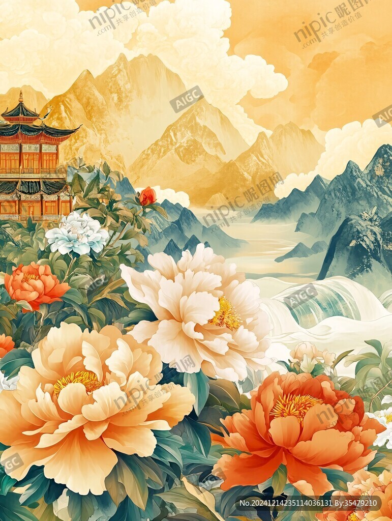 新中式楼阁皇宫山水