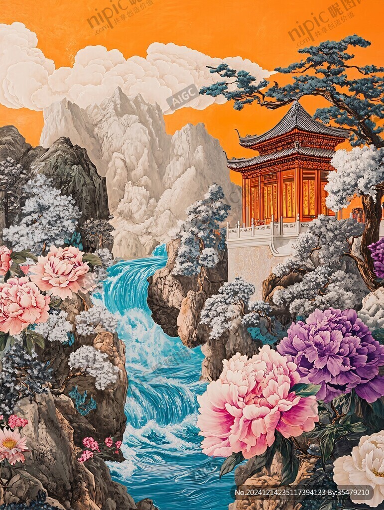 新中式楼阁皇宫山水