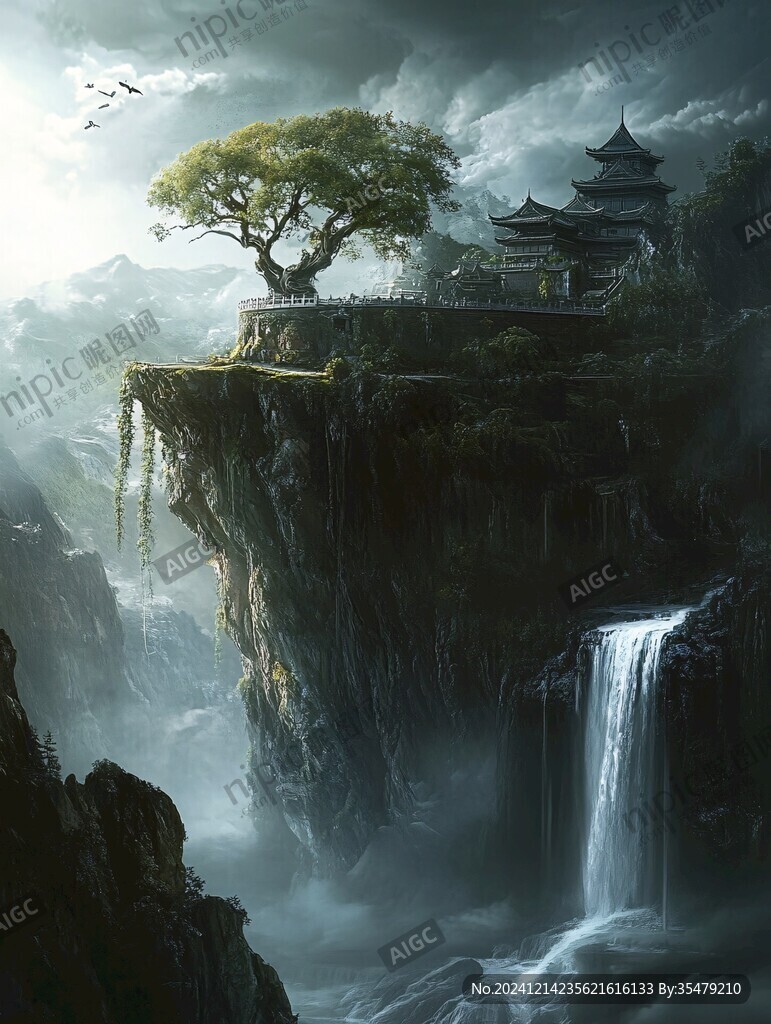 天界晓钟风景插画