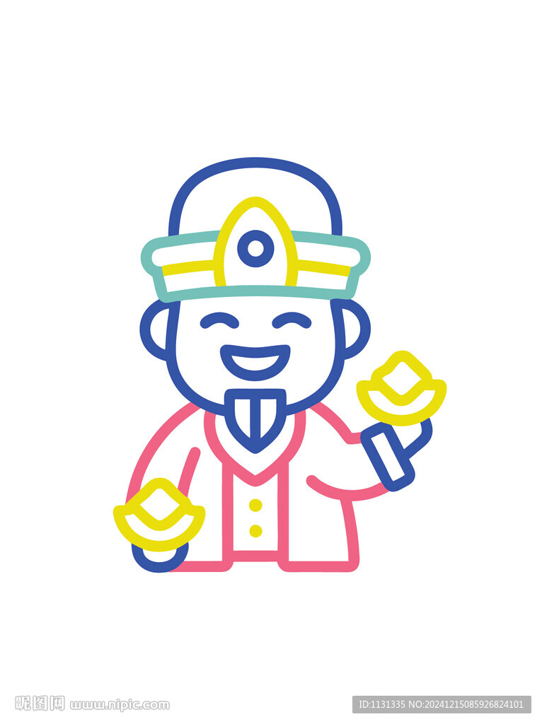 人物简约彩色线条财神爷