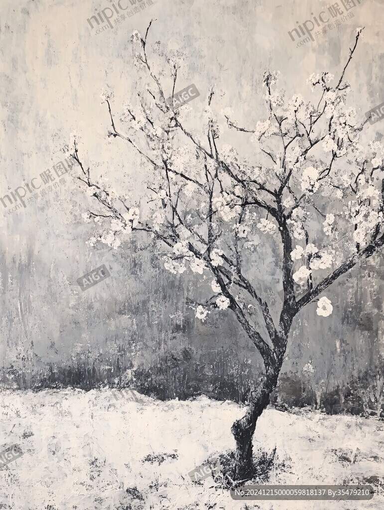 一枝梅花油画