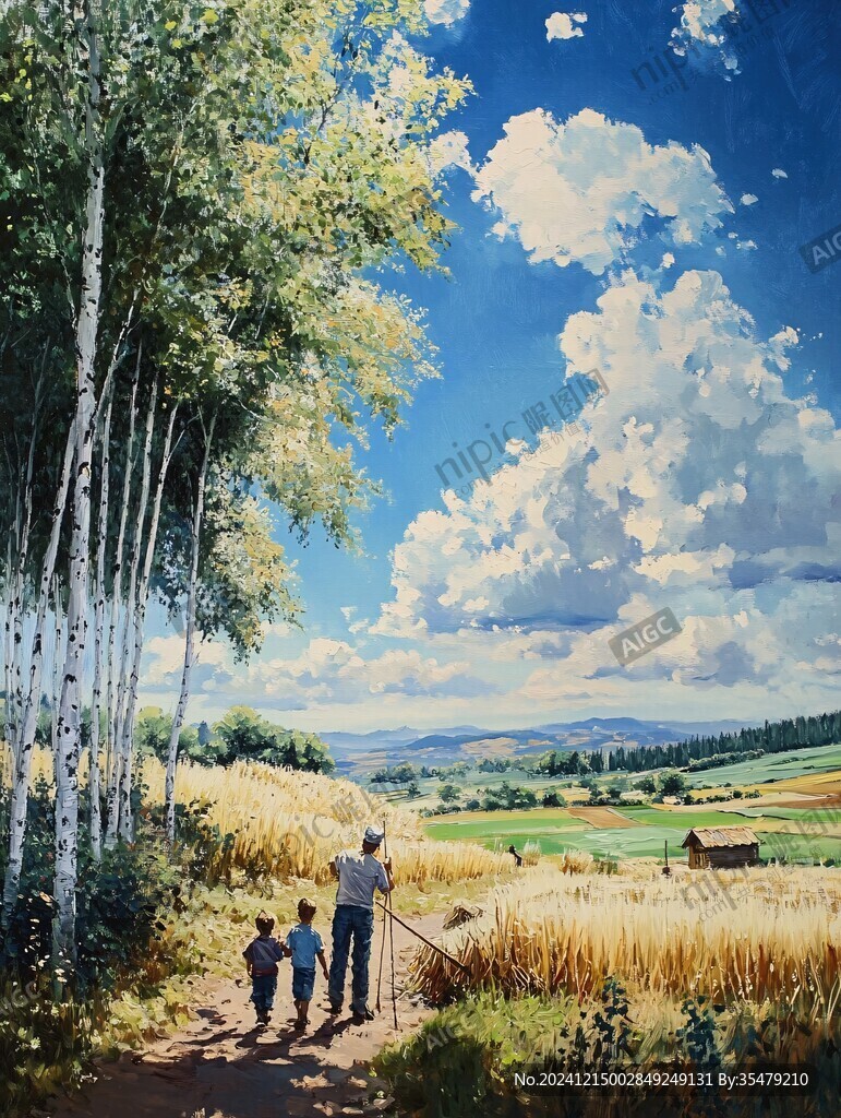 唯美田园风光油画