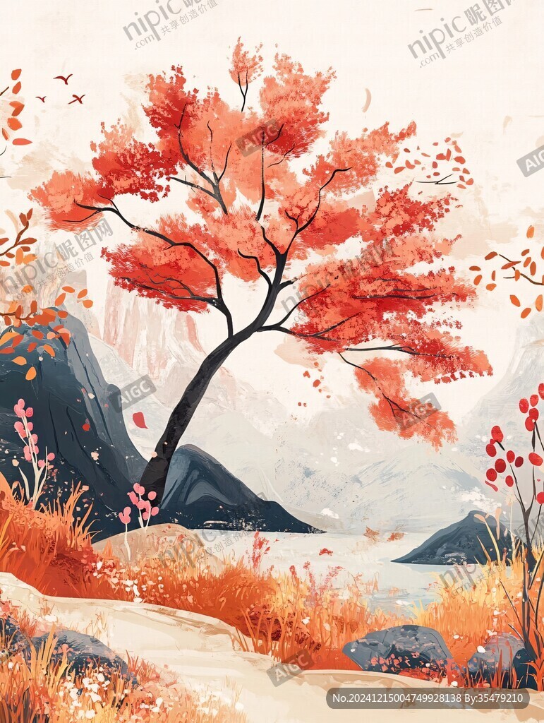 古风秋天景色插画