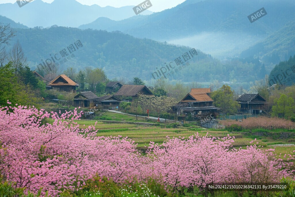 桃花丛中的小屋