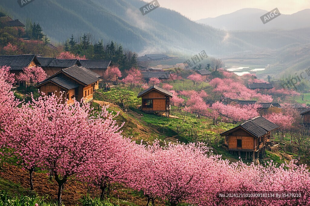 桃花丛中的小屋