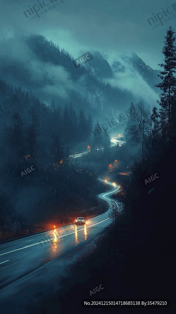 山路傍晚夜幕