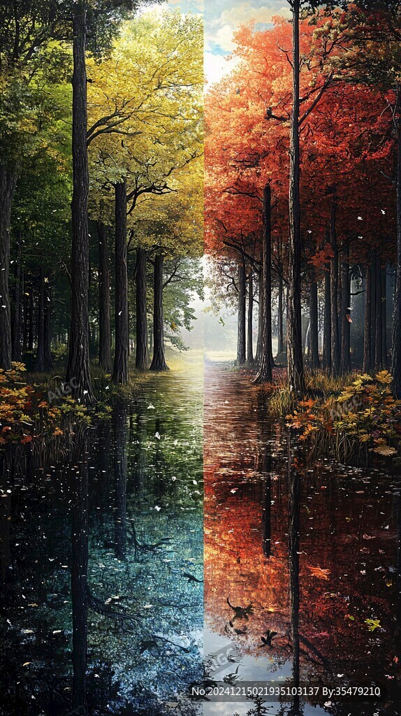 秋天森林画唯美秋色
