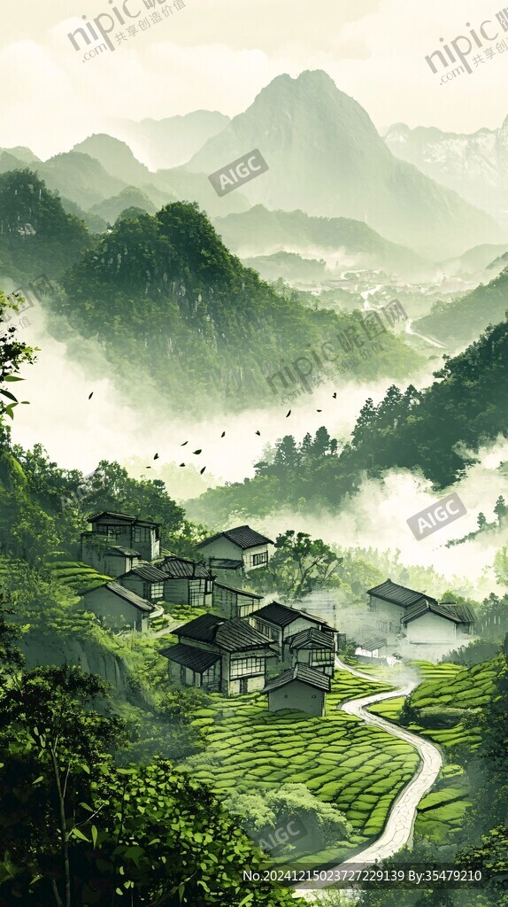 茶园风光插画