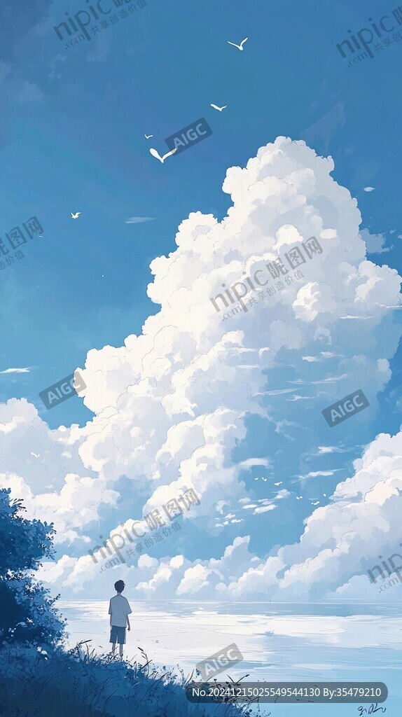 插画蓝天白云