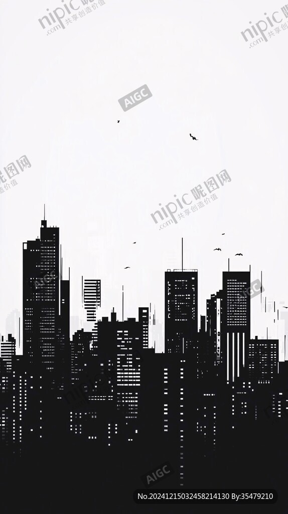 不夜城城市剪影插画