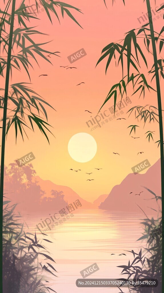 山水竹林插画