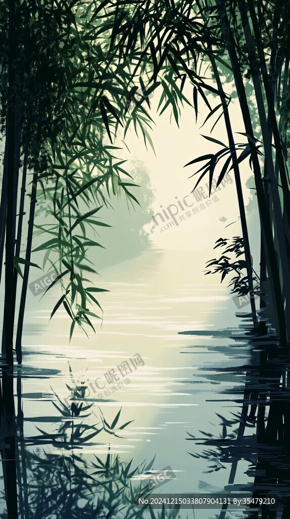 新中式竹林山水装饰画
