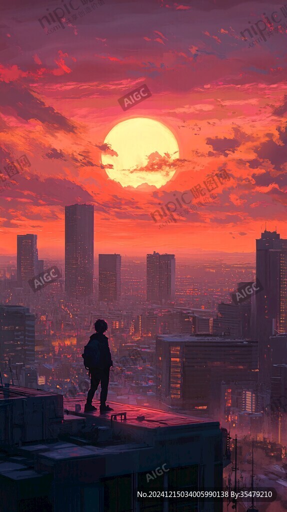 插画城市夕阳