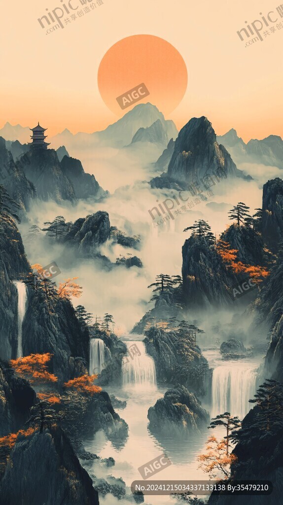 新中式禅意山水风景
