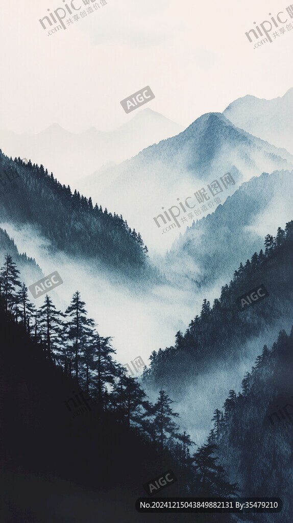 蓝调水墨群山