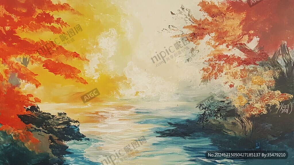 梦幻油画枫叶图案