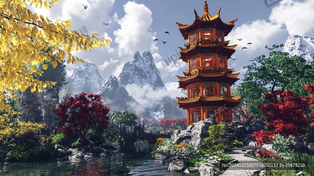 新中式楼阁皇宫山水