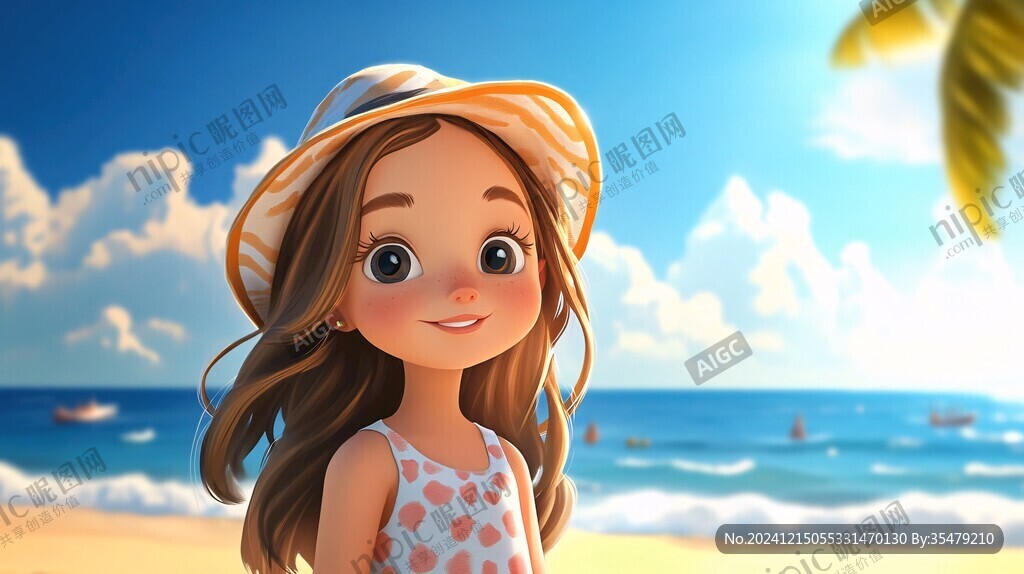 海边女孩插画