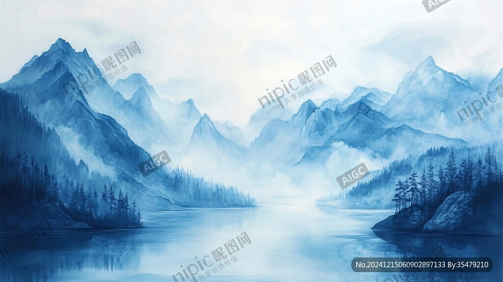蓝调山水画