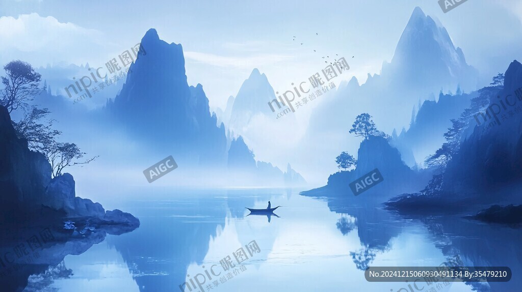 蓝色梦幻山水风情