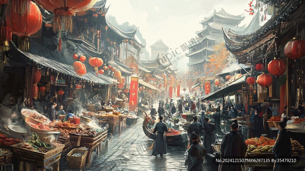 古代美食街景