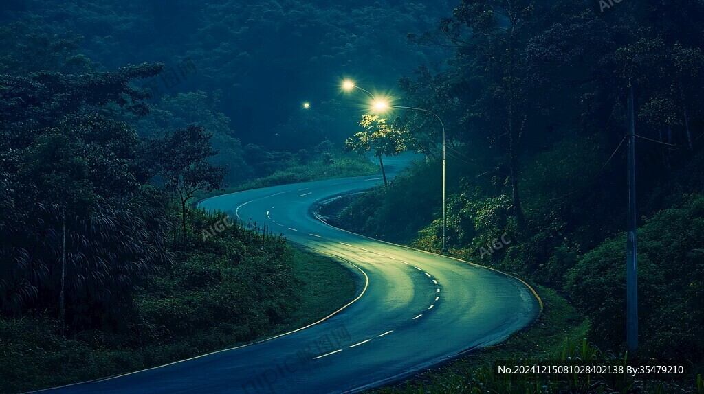 山路傍晚夜幕