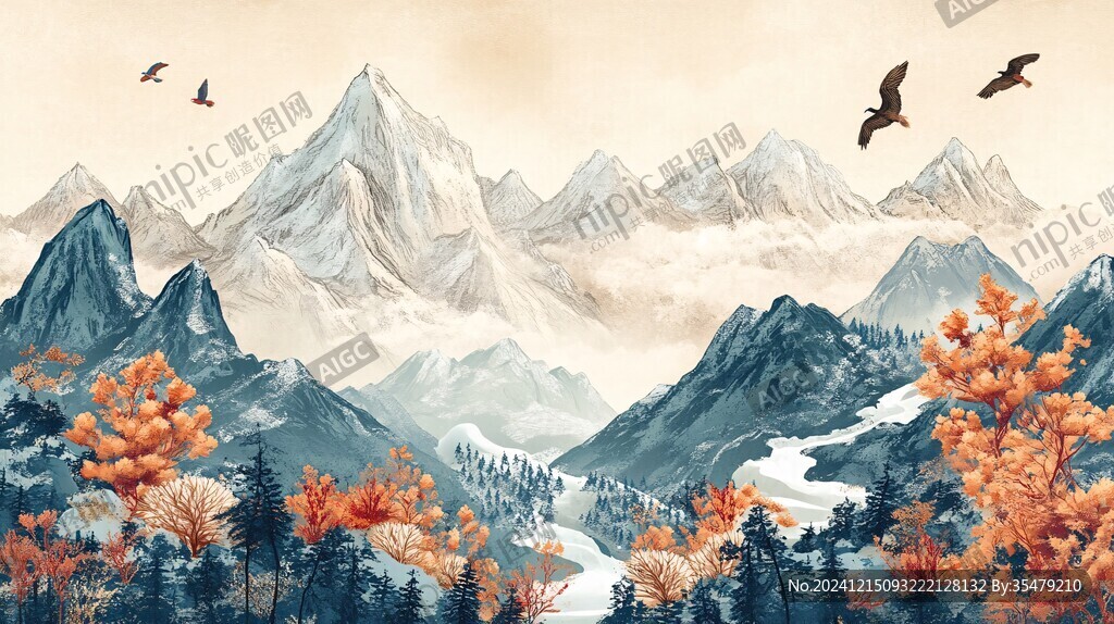 山风景插画包装