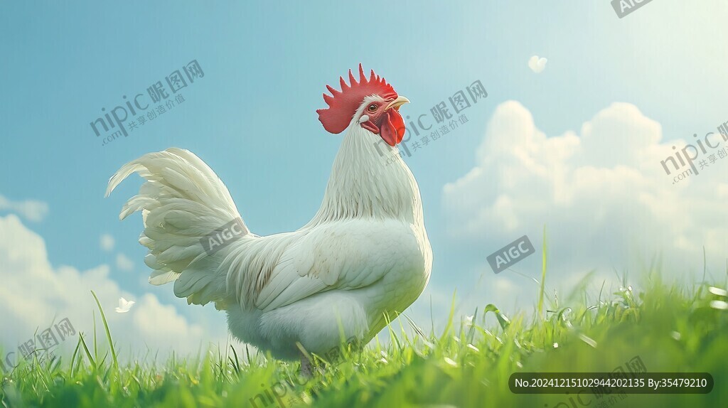 草地上的雄鸡图