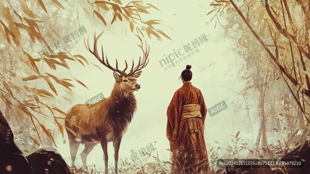 楼阁古风仙鹿仙景