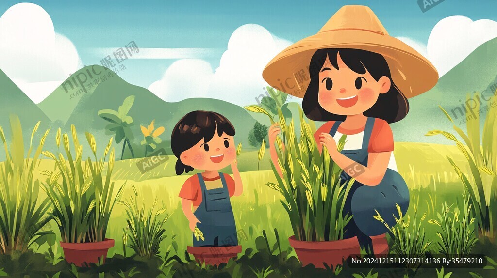 种水稻插画