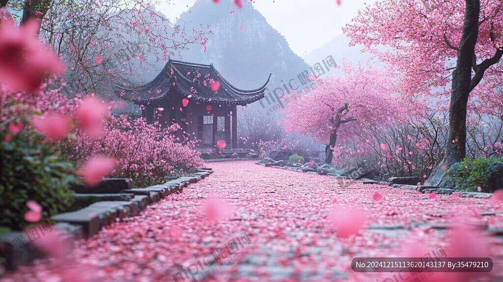 落花意境图