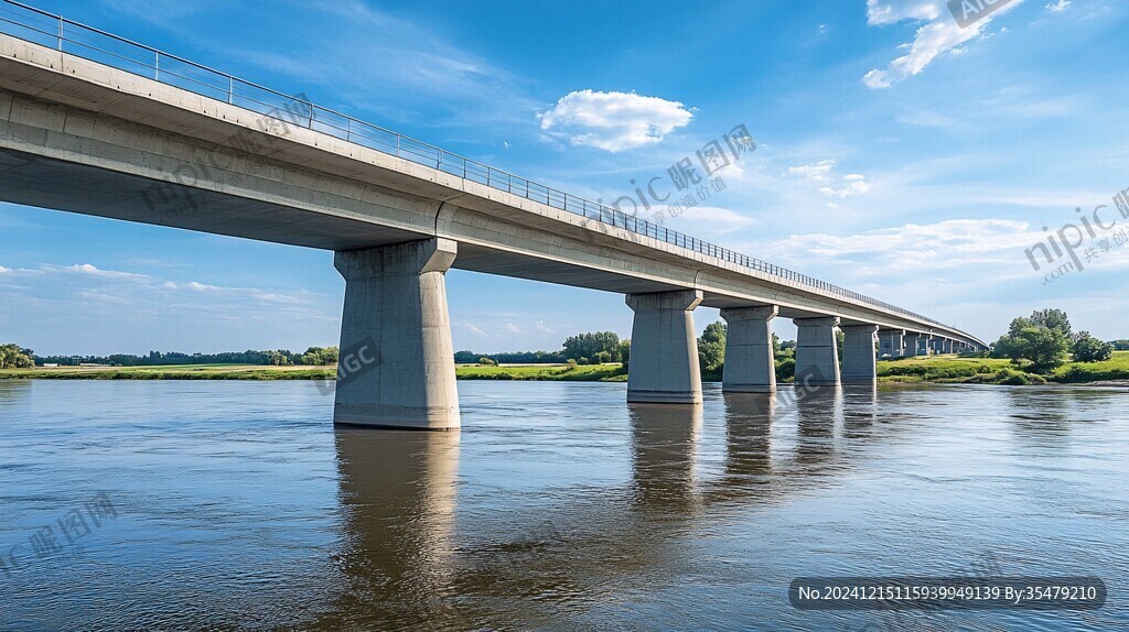 蓝天白云河流桥梁
